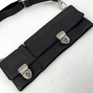 Hobo International Black Leather Belt Bag Sling Fanny Pack Double Clip Closure